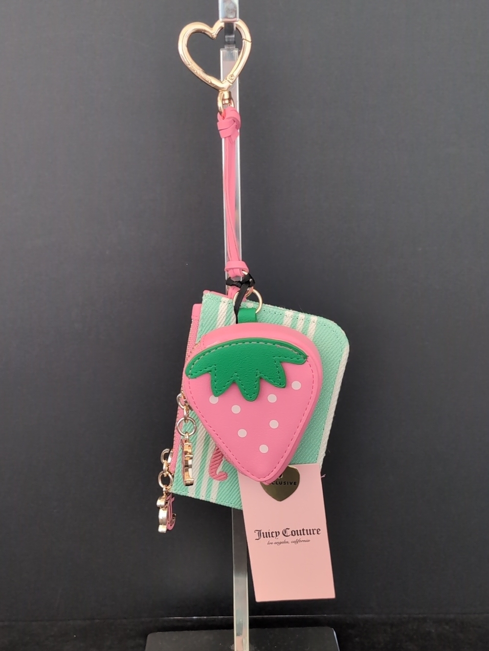 NWT, Juicy Couture Strawberry Themed Key Chain Coin Pouch And Striped Wallet.